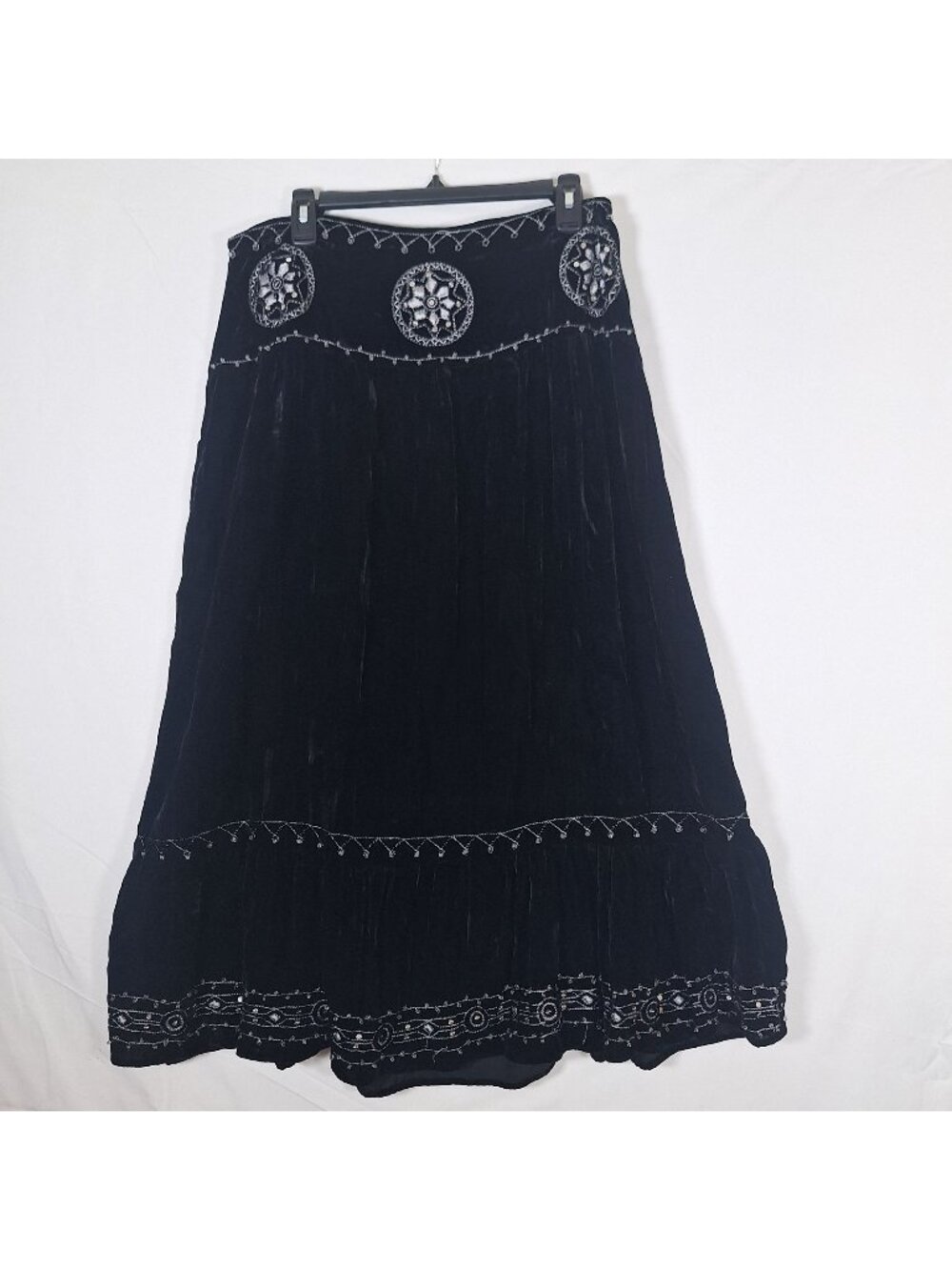 Mile Gabrielle Black Velvet Embroidered Skirt size 1X Goth